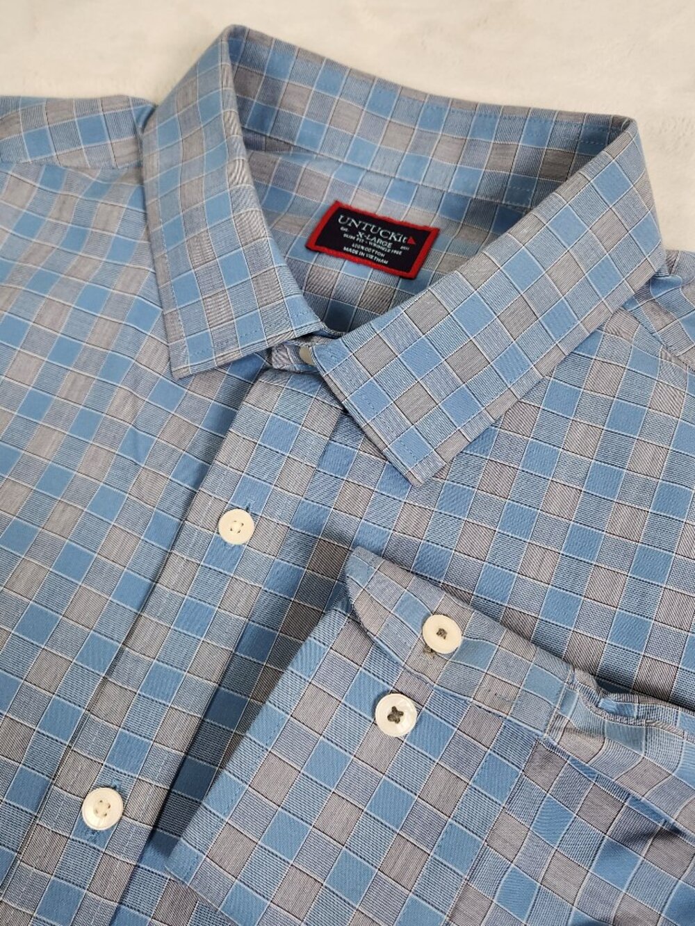 UNTUCKit Mens Dress Shirt XL Blue Gray Check Long Sleeves Slim Fit Wrinkle Free